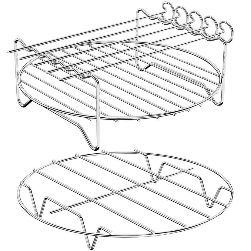 MesaSe Air Fryer Accessories with 5 Barbecue Sticks Set Of 2 Non-stick Air Fryer Rack Multipurpose Double Layer Rack Metal Holder for Most 5.3-5.8 QT Air Fryers Ovens