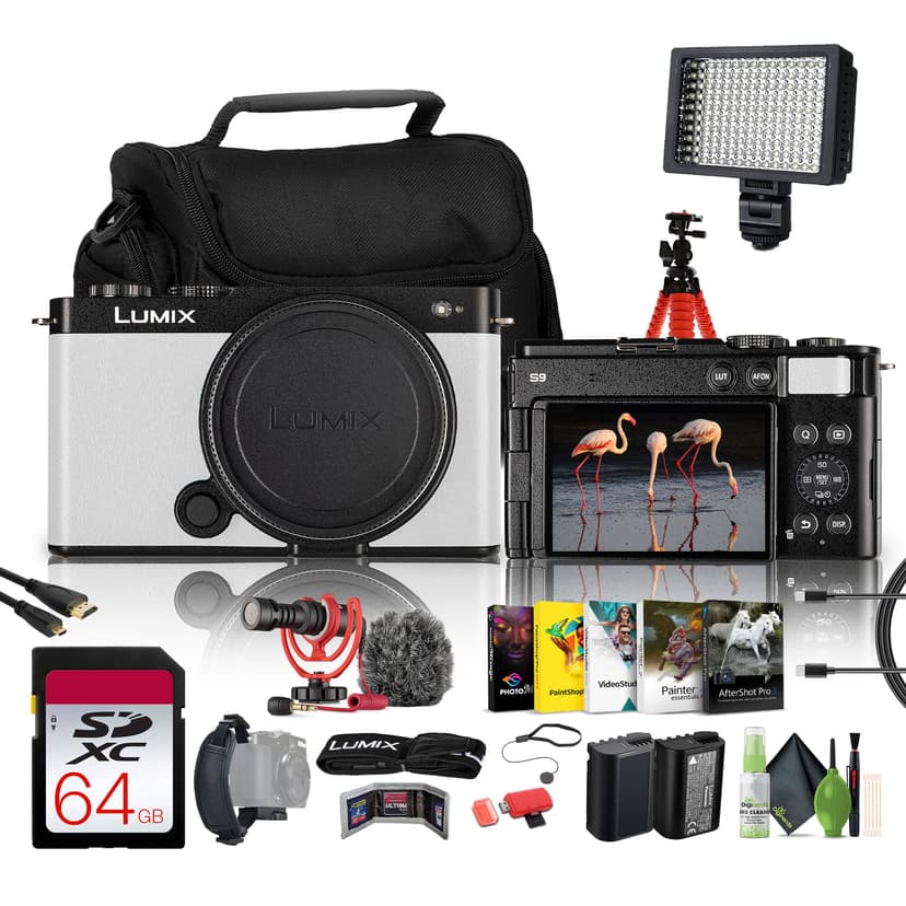 Panasonic Lumix S9 Mirrorless Camera (White) + 64GB Memory Card + Panasonic DMW-BLK22 Lithium-Ion Battery + Rode VideoMicro Camera-Mount Microphone + More