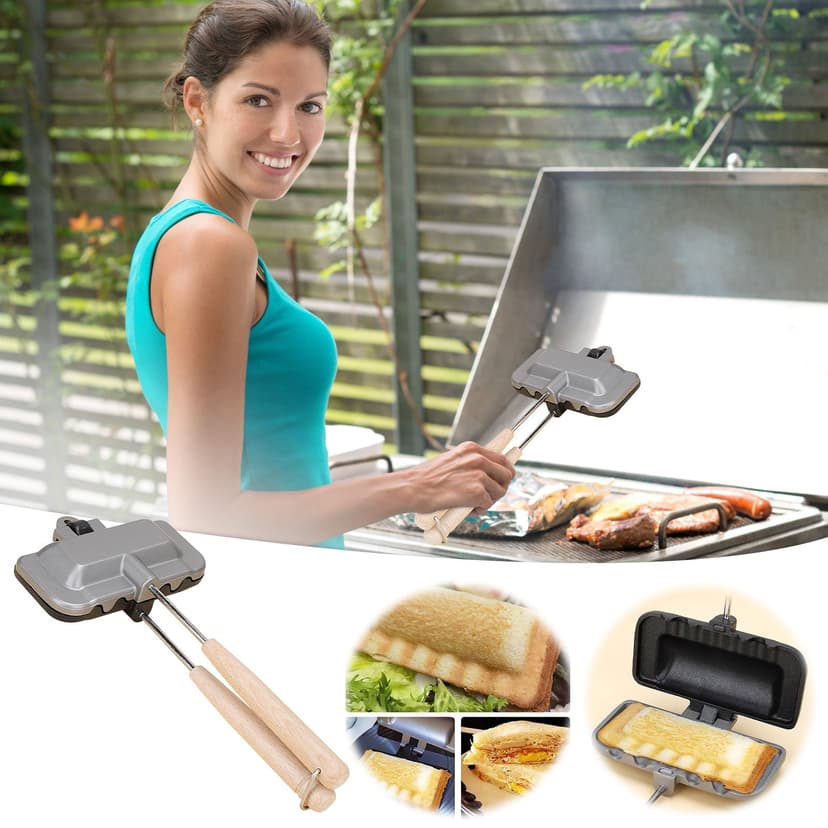 pstuiky Double-Sided Sandwich Maker & Panini Press Nonstick & Removable Clamp Portable Breakfast Pan for Grilled Cheese & Waffles Compact Kitchen Gadget Easy to Clean & Store