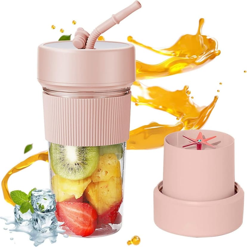 YOPTOP Mini Portable Blender Cup and Travel Lid 11.83 OZ BPA-Free Personal Blender With USB Charging Type-c Charging Port Makes Smoothies and Shakes Creamy Fruit Juicer for Kitchen Trave,pink
