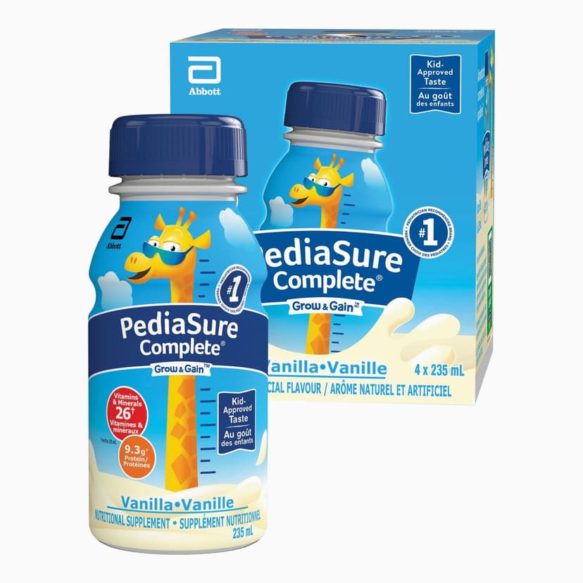 PediaSure Complete, Nutritional Supplement, Kids Nutritional Shake That Can Be Used As Breakfast Drink With Meal, Vanilla, 4x235-mL Bottles