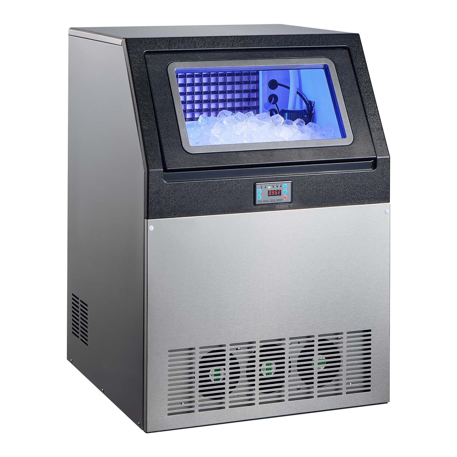 KFFKFF Commercial Ice Maker Machine, 265 lbs/24h with 85 lbs Storage Capacity, Built-in/Freestanding/Under Counter, Stainless Steel Ice Maker with LED Display & Self-Cleaning