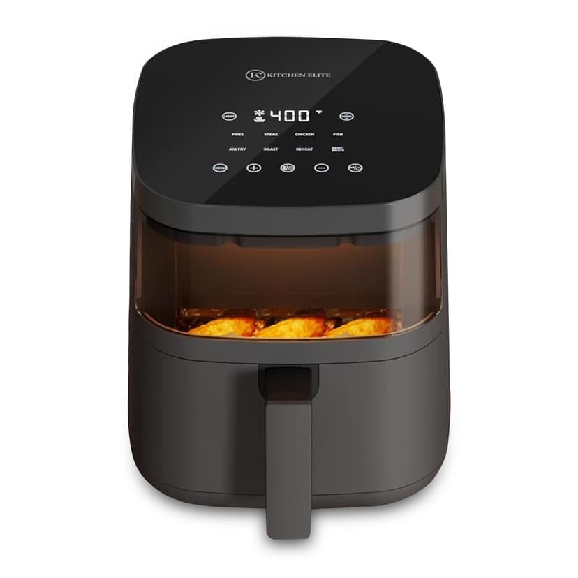 Kitchen Elite 4 Quart Digital Air Fryer Oven, Window, Touchscreen, Compact Cooker, Gray