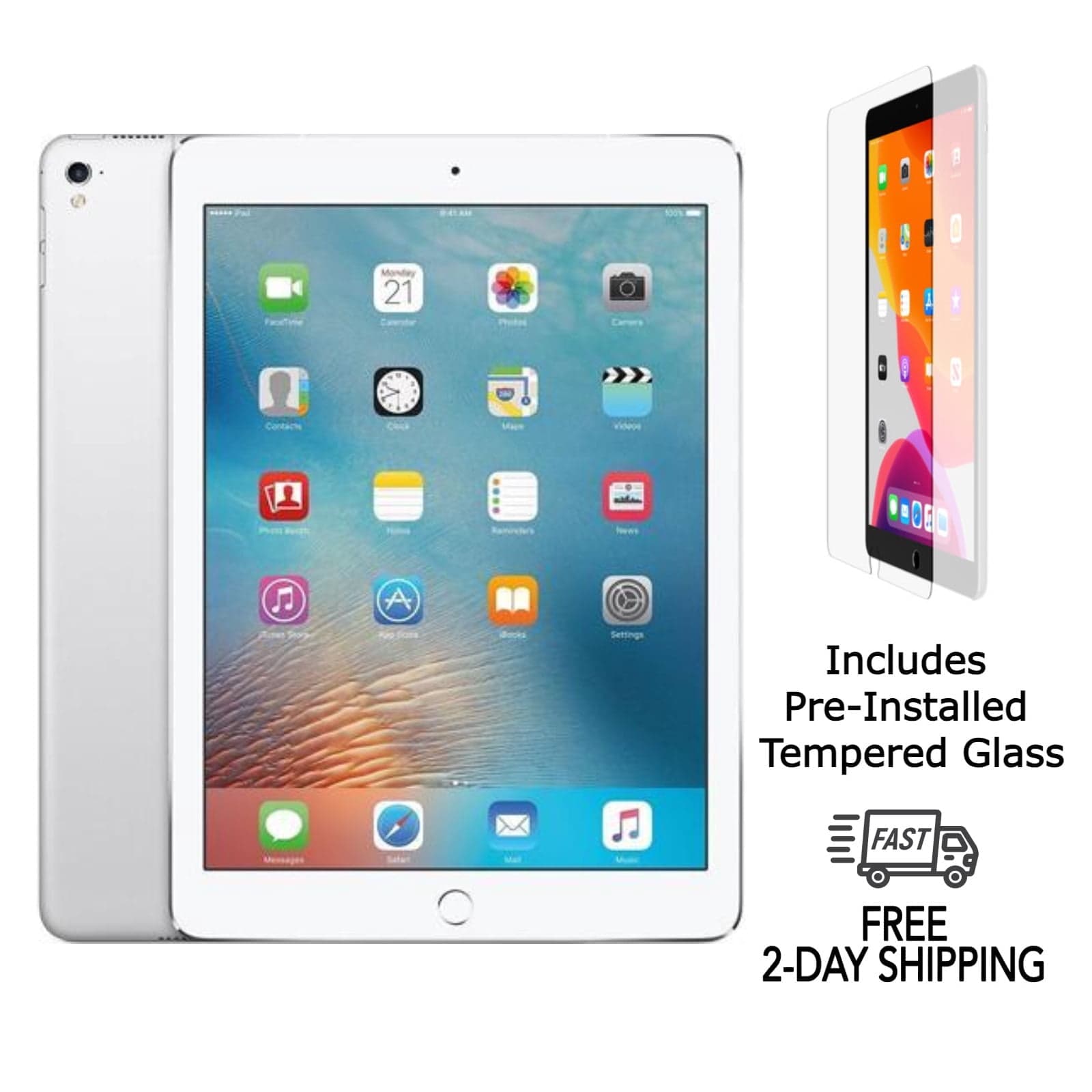 Refurbished Apple iPad 6th Gen A1893 (WiFi) 32GB Silver (Grade A+) w/ Pre-Installed Tempered Glass