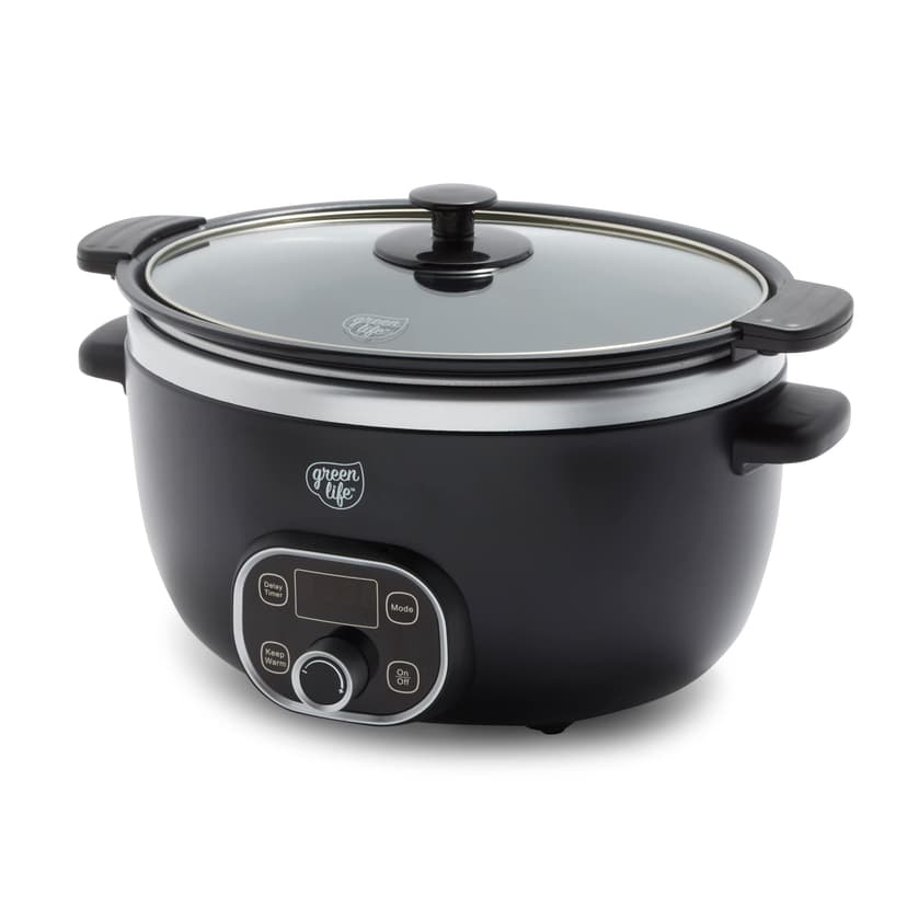 GreenLife Cook Duo Healthy Ceramic Nonstick 6QT Slow Cooker, PFAS-Free, Digital Timer, Dishwasher Safe Parts, Black