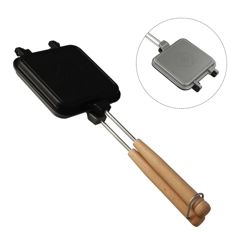 LEFU Cast Iron Double Sided Waffle Sandwich Maker Pan, Non-Stick Kitchen Breakfast Grill, Black, 13cm/5in Width, 34cm/14.17in Length, Durable & Heat Resistant