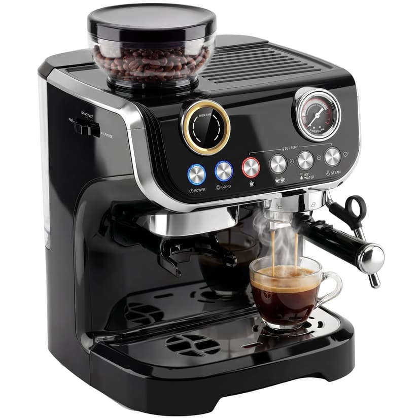 HOMCOM Espresso Machine with Built-in Grinder Milk Frother Steam Wand Black