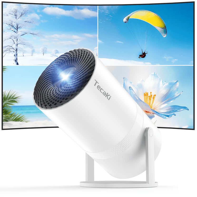 Tecaki Mini Projector Full HD 1080P, Portable Projector with WiFi and Two-Way Bluetooth, 180° Rotatable, Auto Keystone, Dust Removal, Projecteur Compatible with Smartphone, TV Stick, HDMI, USB