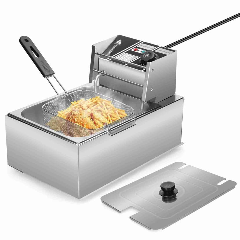 Electric Multifunctional Electric Deep Fryer 1500W 6L Large Capacity Fryer Pot with Oil Filtration Basket for Kitchen