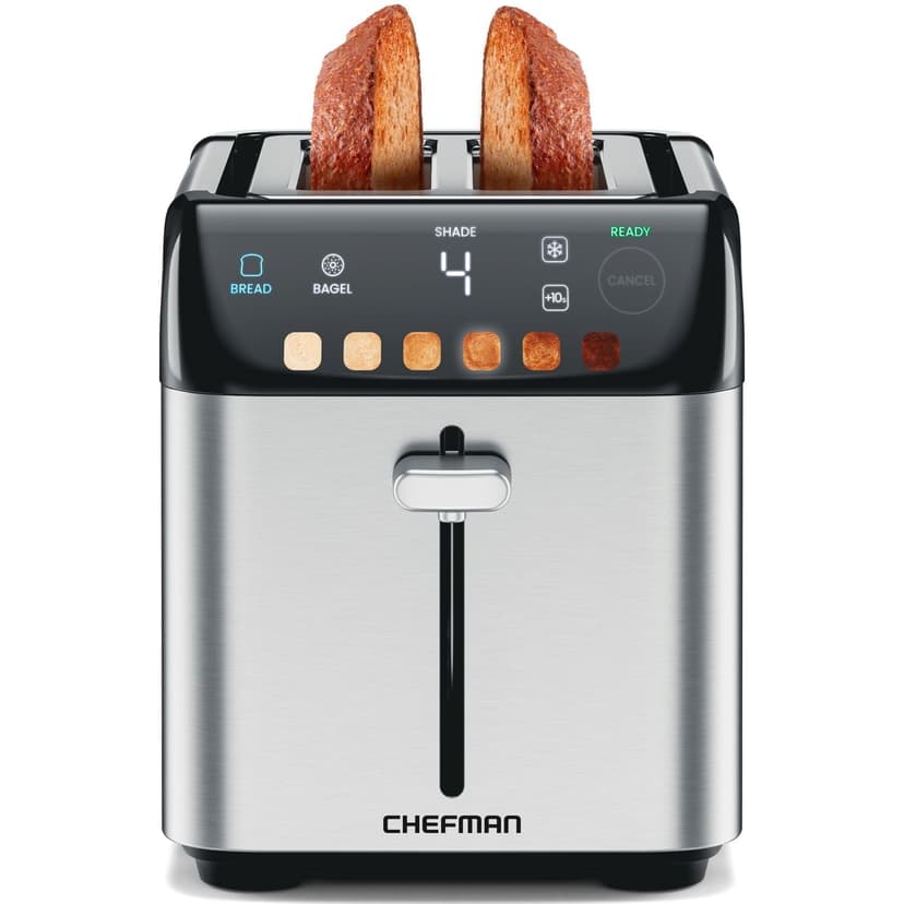 Chefman Smart Touch 2 Slice Digital Toaster, 6 Shade Settings, Bagel Mode - Stainless Steel, New