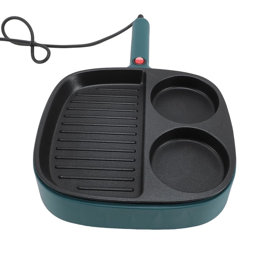 Nonstick Divided Grill Pan, 900w Electric Nonstick Breakfast Frying Pan 3 Section Breakfast Sandwich Maker, 3 in 1 Breakfast Electric Griddle & Grill Combo for Making Egg Muffin