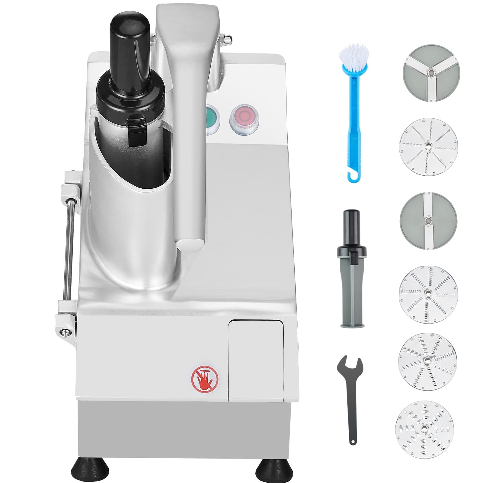 KFFKFF Food Processor & Vegetable Chopper, 2 Feeding Holes Food-Grade Stainless Steel Food Processor Chopper with Detachable 6 Blades, 3mm/5mm/7mm/10mm Shredder, 2mm/4mm Slicer