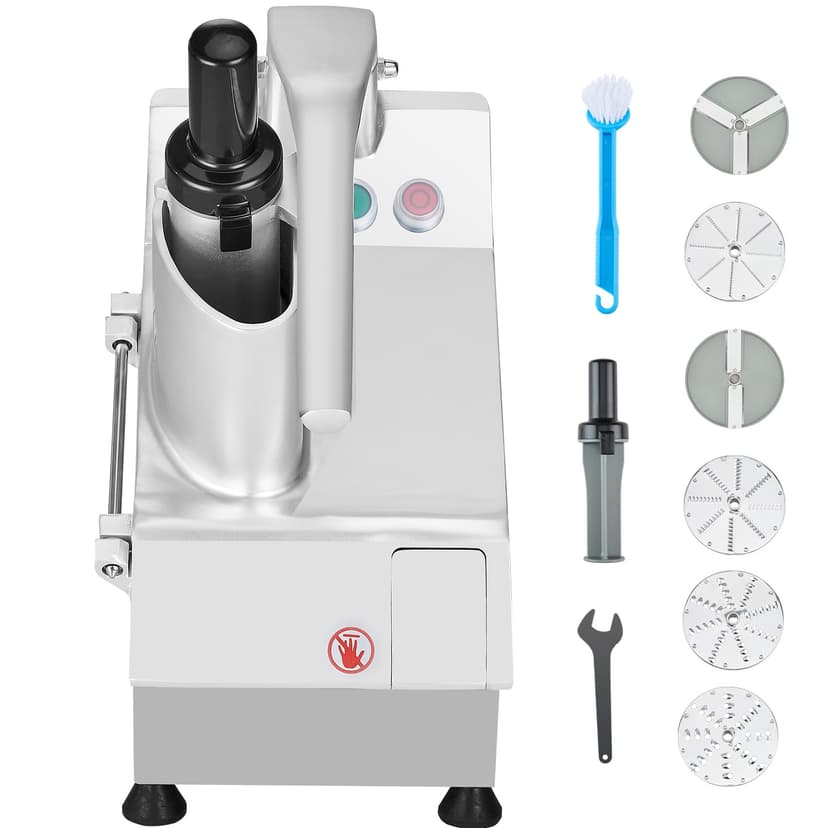 KFFKFF Food Processor & Vegetable Chopper, 2 Feeding Holes Food-Grade Stainless Steel Food Processor Chopper with Detachable 6 Blades, 3mm/5mm/7mm/10mm Shredder, 2mm/4mm Slicer