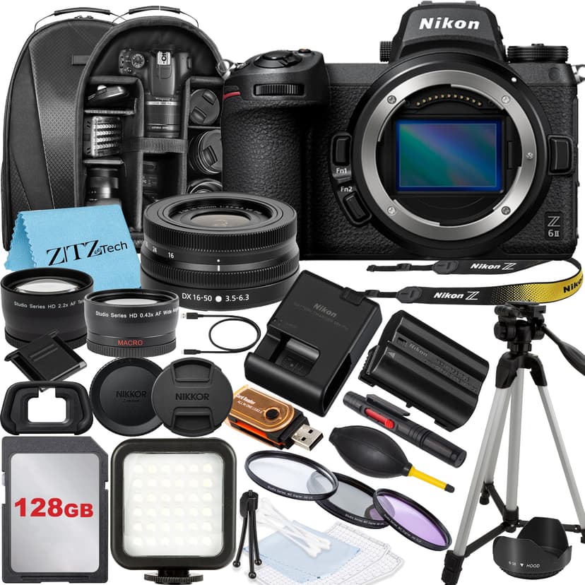 Nikon Z6 II Mirrorless Camera with NIKKOR Z DX 16-50mm VR Zoom Lens, 128GB Memory Card, Backpack, Flash, Tripod and ZeeTech Accessory Bundle