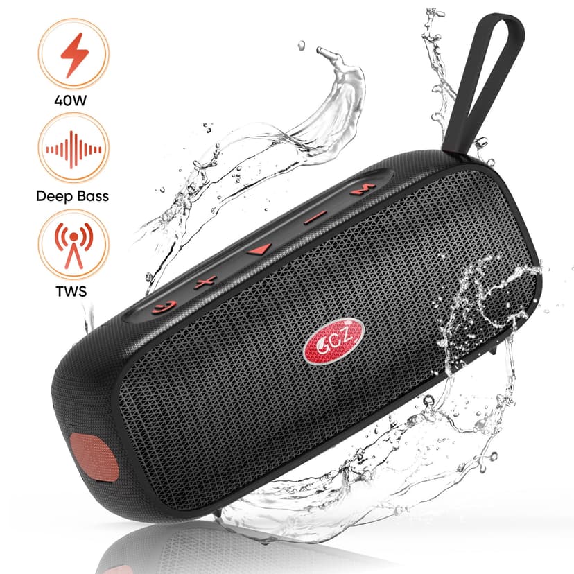 GCZ 40W Portable Wireless Bluetooth Speaker, True Wireless Stereo, Waterproof, Deep Bass, Black