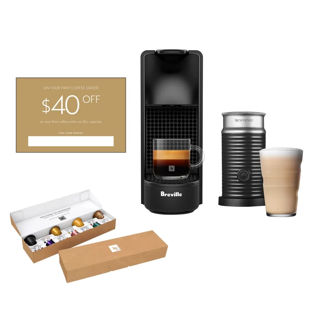 Nespresso Essenza Mini Espresso Machine by Breville with Aeroccino Milk Frother, Compact Single-Serve Coffee Maker - Refurbished Excellent