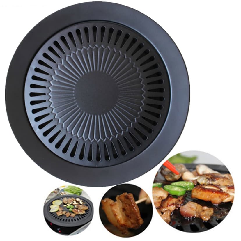 BBQ Grill under 5! CQCYD Round Korean BBQ Grill Pan, Non-Stick Cast Iron Barbecue Set, Indoor Outdoor Smokeless Grill for Home Cooking