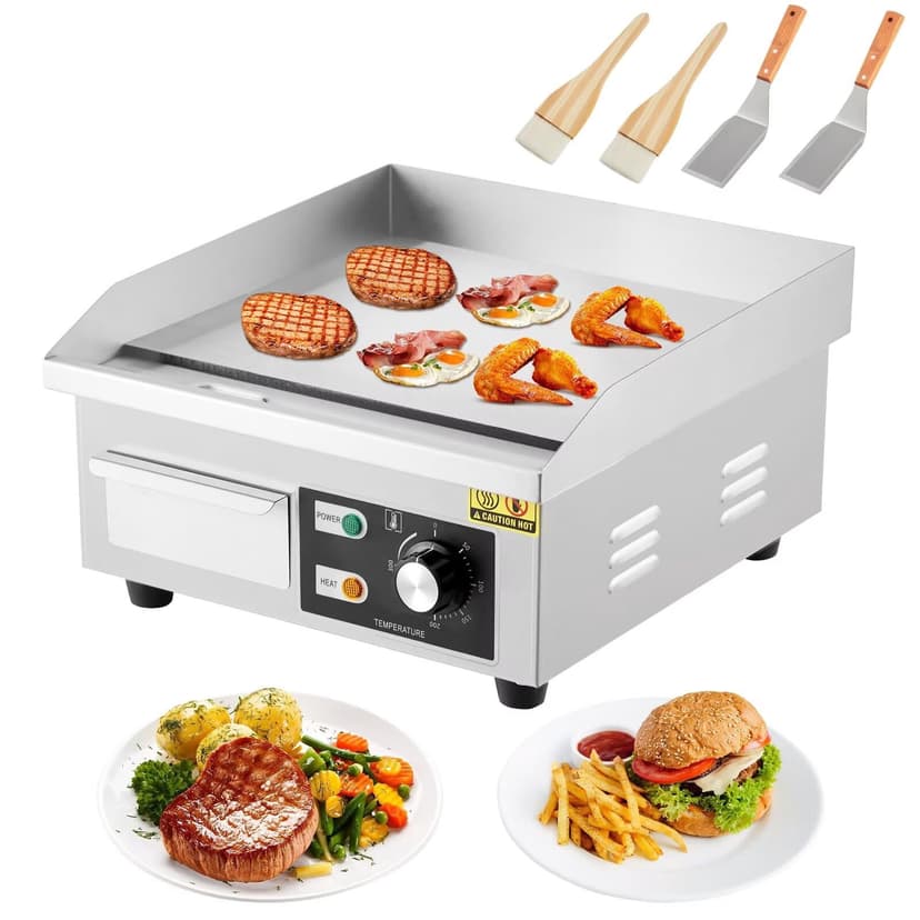 Eastvita 14-Inch Commercial 110V 1500W Electric Griddle Adjustable Temperature Non-Stick Teppanyaki Grill with Shovels Brushes for Restaurants