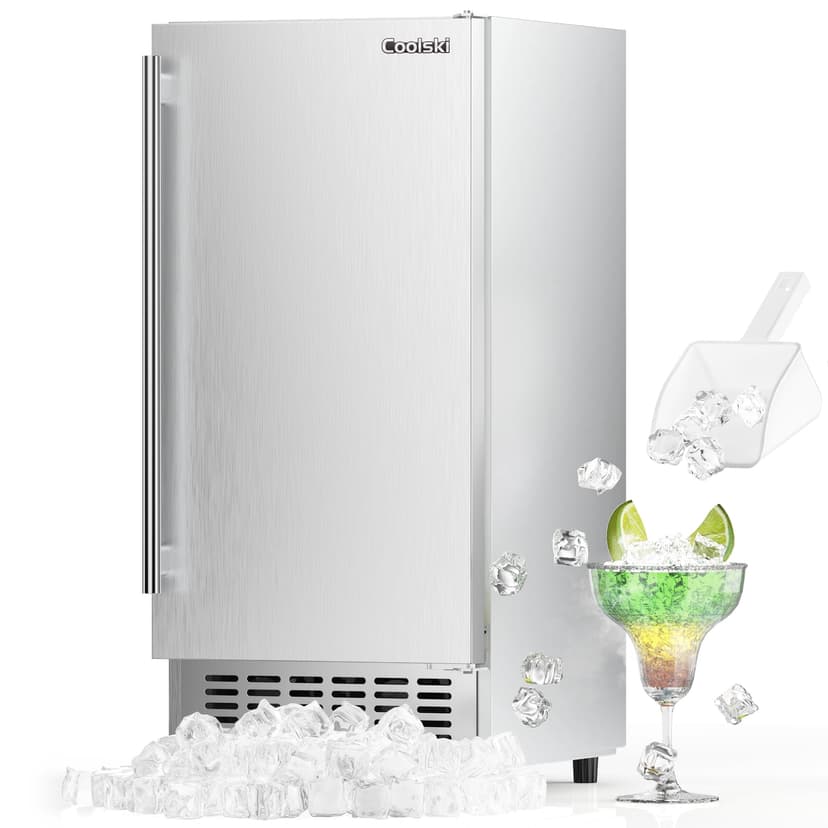 Coolski 15" W Commercial Under Counter Ice Maker Machine, 80 lbs/Day, 30 lbs Storage