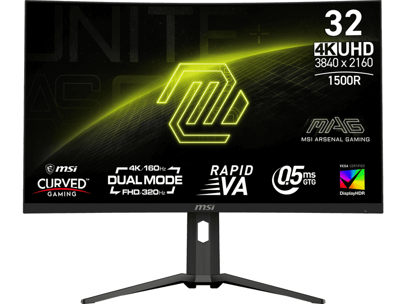 MSI MAG 321CUPDF 32" Curved Gaming Monitor – 4K UHD 160Hz / 1080p 320Hz, Rapid VA, 0.5ms, FreeSync Premium, HDR400, USB-C, AI Vision