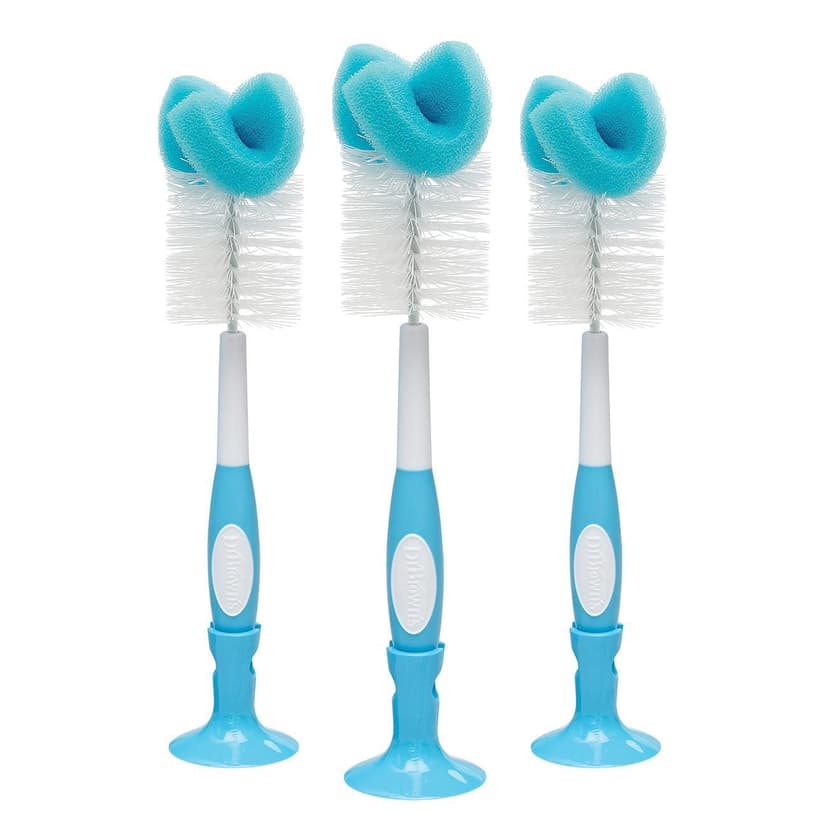 Dr. Brown's Baby Bottle Cleaning Brush with Sponge and Scrubber - Blue - 3-Pack