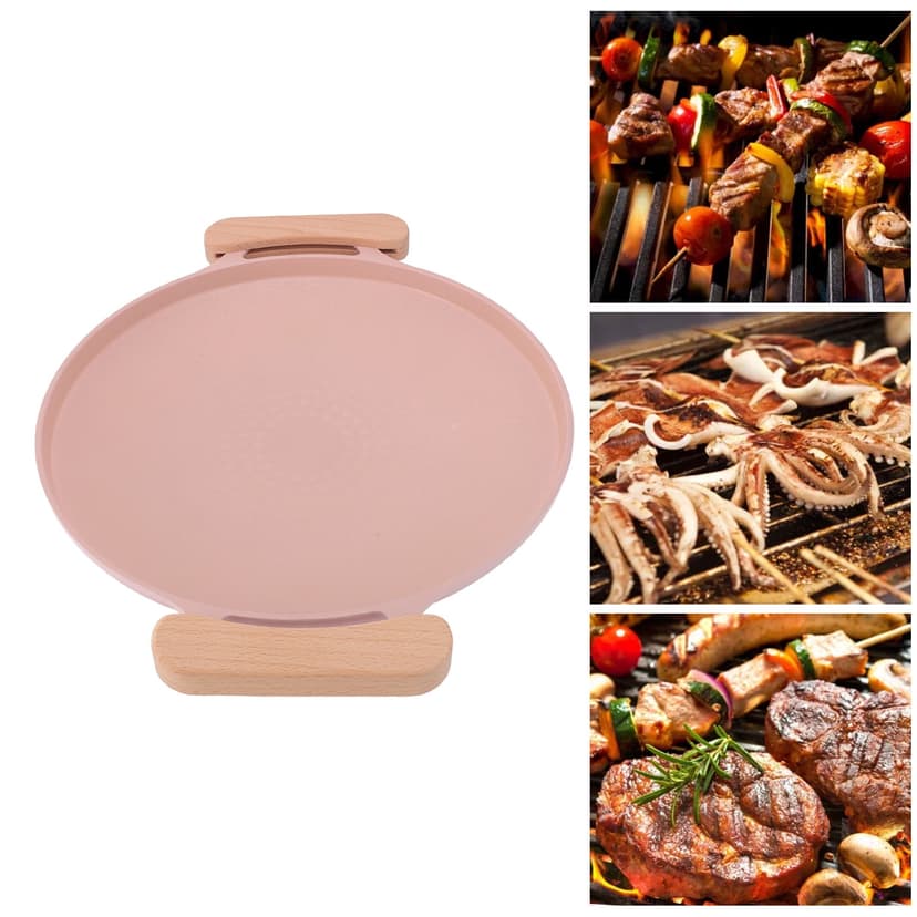 Korean BBQ Grill Pan, Stovetop Korean BBQ Non Stick Round Barbecue Grill Pan BBQ Plate with Wood Handles, 12.3inch Round BBQ Griddle, Aluminum Grill Pan for Indoor Outdoor Grilling