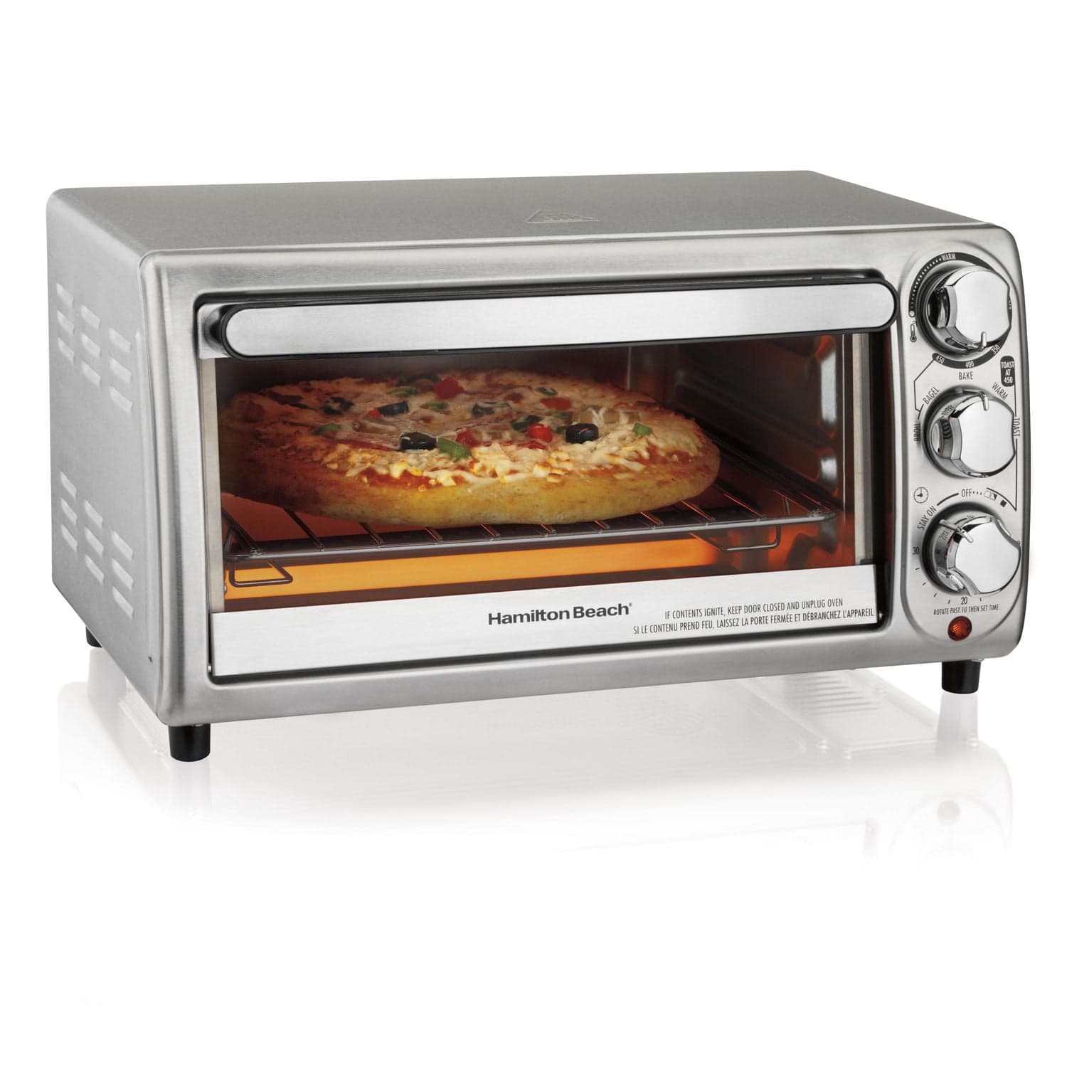 Hamilton Beach Stainless Steel Toaster Oven, 1,200 cu in Capacity, Bake, Broil & Toast