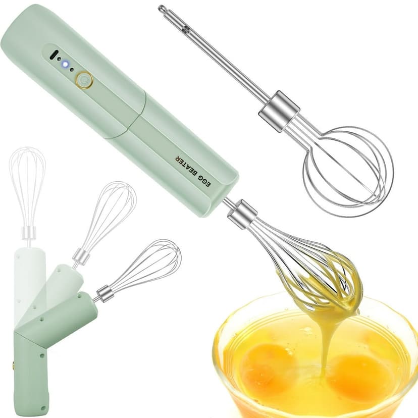 Electric Hand Mixer Foldable Wireless Egg Beater Whisk USB Rechargeable Electric Food Blenders 3 Speed Handheld Egg Beater Multipurpose Electric Whisk for Eggs Milkshake Cream Sauces Kitc