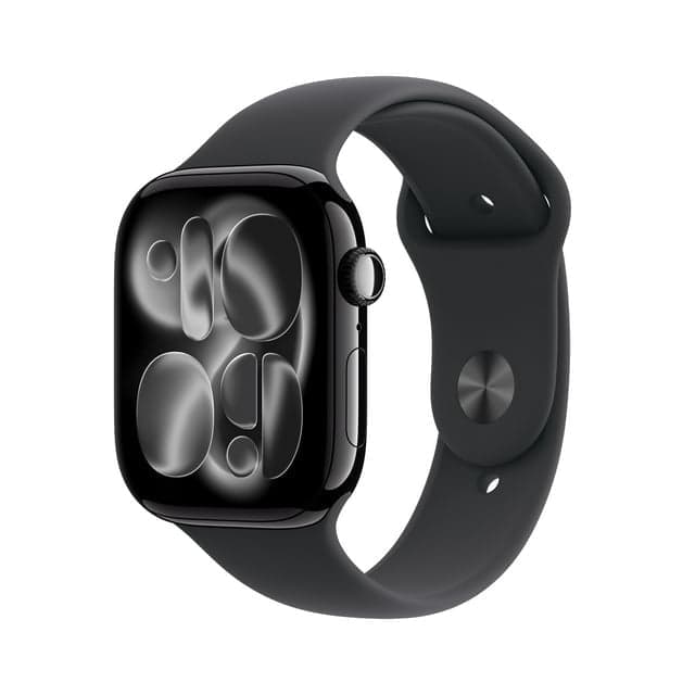 Restored Apple Watch Series 11 GPS 46mm Jet Black Aluminum Case with Black Sport Band M/L - Refurbished Good