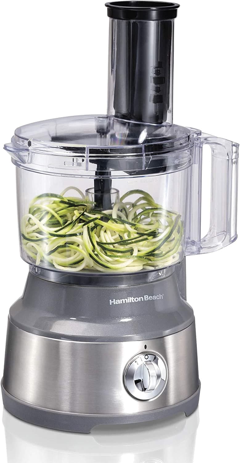 Hamilton Beach Food Processor & Vegetable Chopper for Slicing, Shredding, Mincing, and Puree, 10 Cups - Spiralizing, Silver