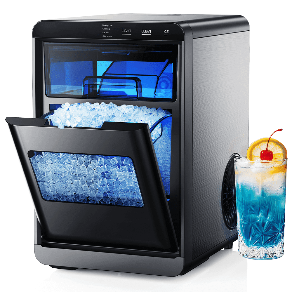 Simzlife Nugget Ice Maker Countertop, 44lbs/24H, Self-Cleaning, Soft Chewable Pellet Ice, Pebble Ice Maker Machine for Home/Kitchen/Party