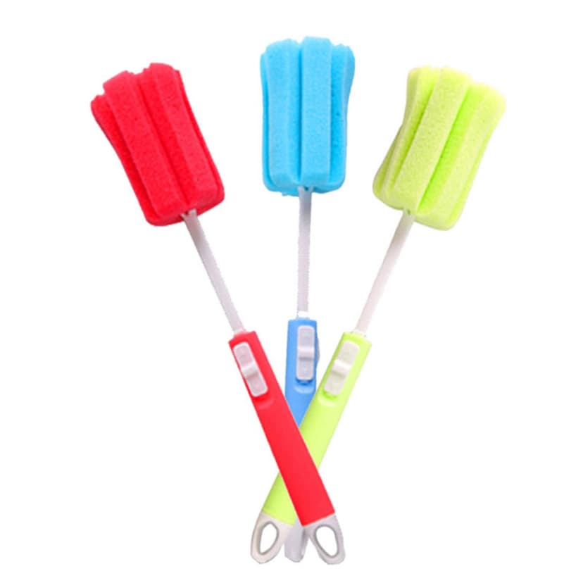 Long-Handled Brush for Cleaning Glasses (Random Color), Sponge Brush with Adjustable Long Handle for Cleaning Baby Bottles Glasses and Cups (Random Color)