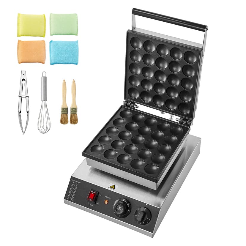 KFFKFF Compact Dorayaki Cooking Device, 25-Count 43mm Mini Pancake Maker, 1700W Electric Poffertjes Cooker with Non-stick Coating, Stainless Steel, Adjustable Temperature & Timer
