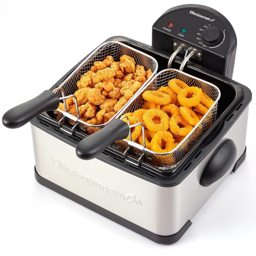 Elite Gourmet EDF434 Electric Deep Fryer 4.5 Quart Oil Capacity with Temperature Knob, 2 Baskets, Powerful 1700 Watts, Lid with Anti-Odor Filter & Vi