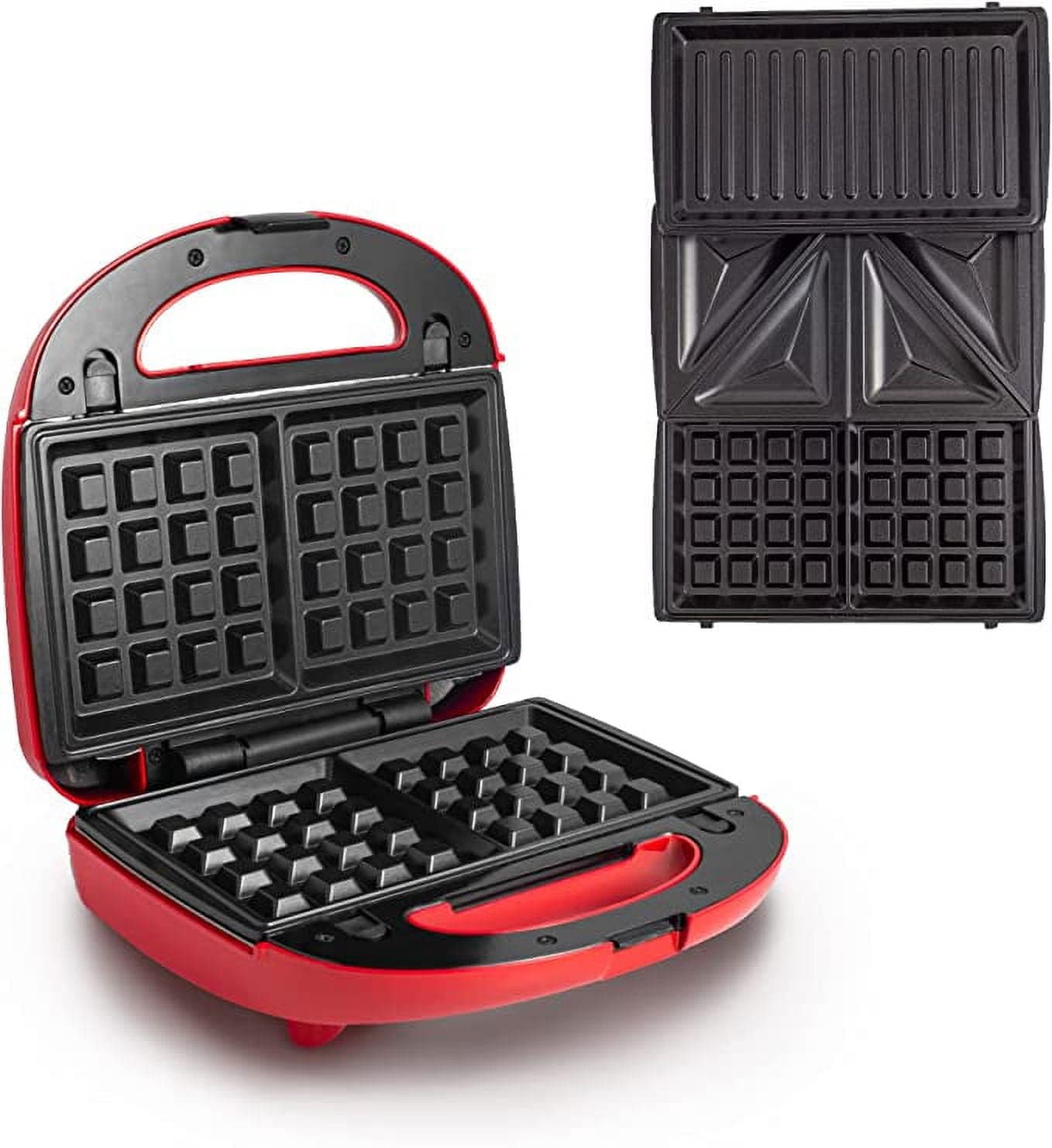 Jinsinto Waffle Maker - Croque Monsieur 3 in 1 Device - Multifunction Waffle Maker - 3 in 1 Detachable Plates with Cool Touch Handle, Non-Slip Feet and 2 Control Lights