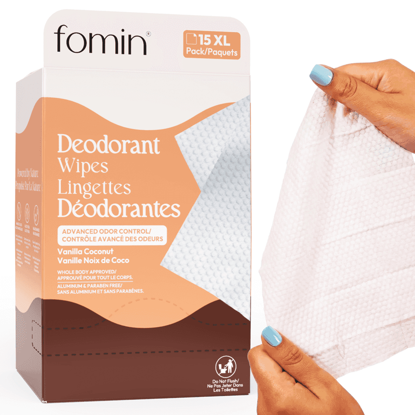 Fomin Travel Deodorant Wipes - Vanilla Coconut - pH Balanced, Hypoallergenic Whole Body Deodorant Wipes For Women and Men for Advanced Odor Control