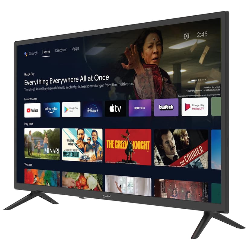 Supersonic Smart Google TV SC-3250GTV 32-inch FHD DLED TV with Google Assistant ATSC/NTSC HDMI WiFi USB Input 1080p Resolution 16.7M Colors 60Hz Refresh Rate Bluetooth Remote Control
