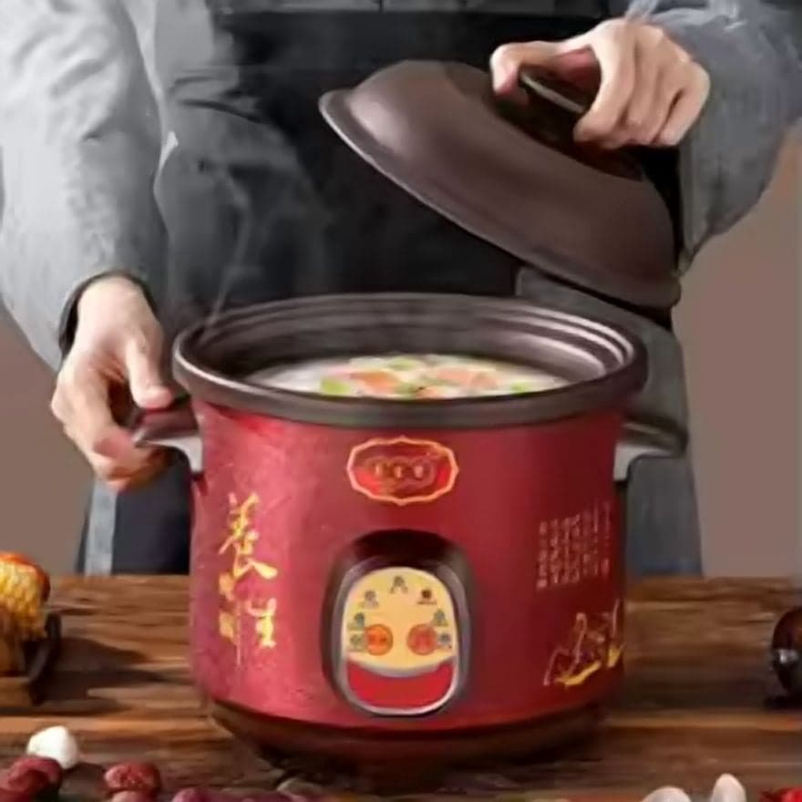 220V Fully Automatic Electric Slow Cooker Clay Ceramic Pot Household Soup Porridge Maker Smart Reservation Healthy Cooking Appliance