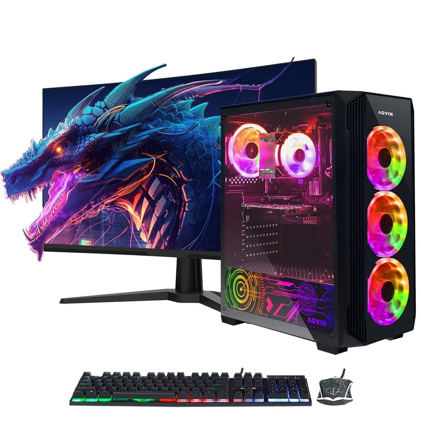 Gaming PC Tower Desktop Computer AQVIN-Intel Core i7 Processor Upto 4.60GHz, AMD RTX 3050 6GB GDDR6 Graphics Card,1TB SSD,32GB DDR4 RAM, 27 inch gaming Monitor,HDMI, WiFi, Windows 11 Professional