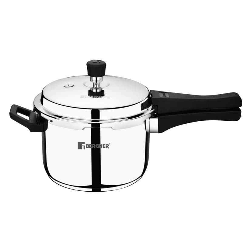Sorrento Silver Stainless Steel Pressure Cooker With Outer Lid 5 Liters | Triply Base, Heavy Bottom, Induction Base, Gas Ready