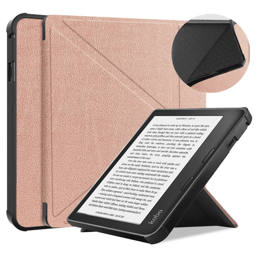For Kobo Sage 2021 Released 8" E-Reader, Soft TPU Matte Back Cover, Slim Smart Folio Cover with Magnetic Closure and Stand - Rose Gold