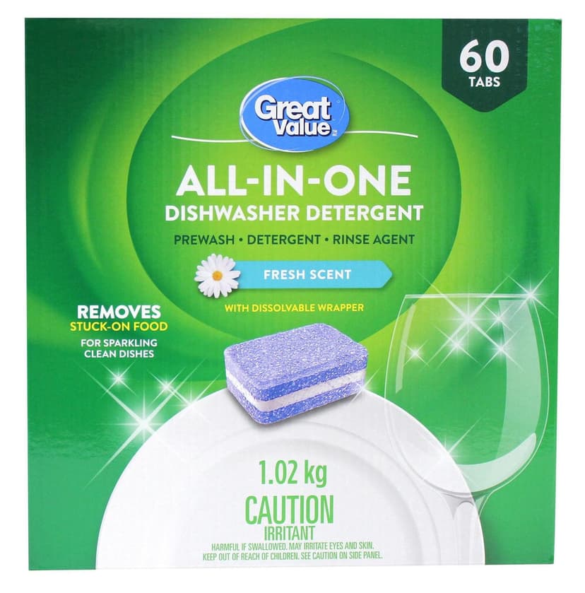 Great Value All-in-One Dishwasher Detergent 60Ct