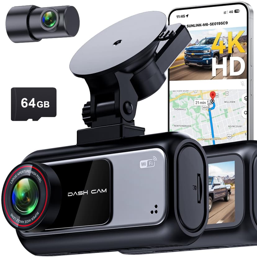 Pemacom Truck Dash Cam Easy-Steup: Dual Camera 4K Front and 2K Rear with Night Vision GPS WiFi Clear Captures Pickup Trucks License Plates - 72H Park