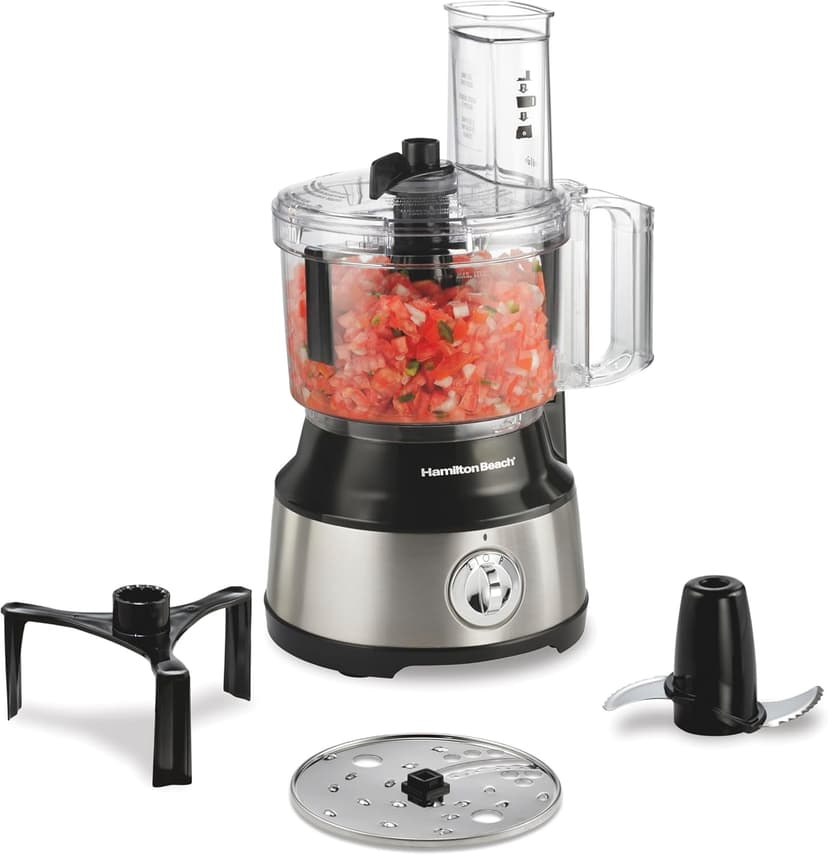 Hamilton Beach Food Processor & Vegetable Chopper for Slicing, Shredding, Mincing, and Puree, 10 Cups - Bowl Scraper, Stainless Steel
