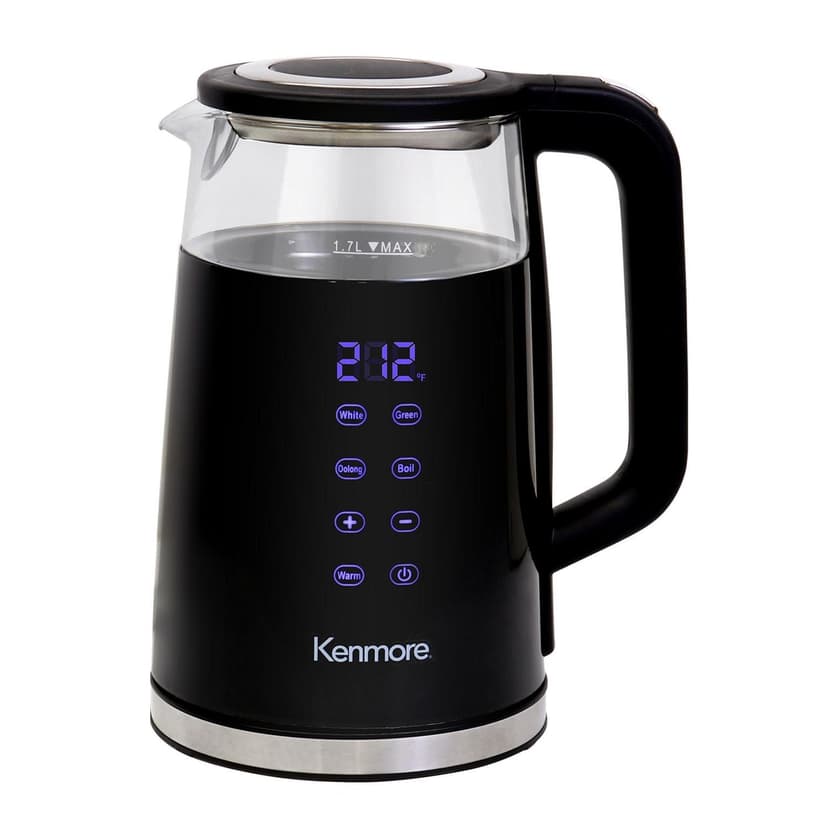 Kenmore 1.7L Electric Kettle Portable Electric Glass Kettle with Temperature Control Digital Display, Lid Glass Electric Kettle, Black