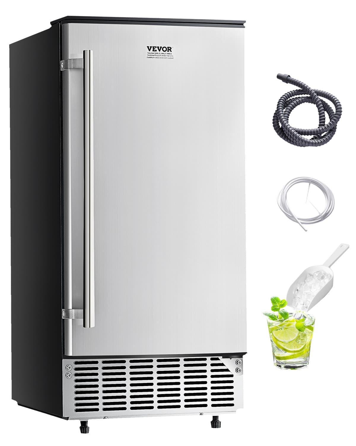 VEVOR Undercounter Ice Maker 80 Lbs/Day Built-in Ice Maker Machine w/ Reversible Door