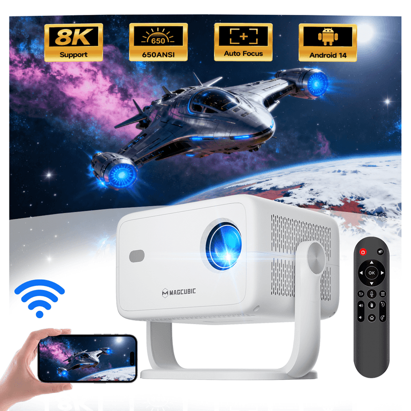 Magcubic L018 8K Projector with WiFi 6 and BT5.4, Native 1080P Projector, Auto Focus&Auto Keystone Correction with Voice Control Movie Projector for Home Theater Outdoor
