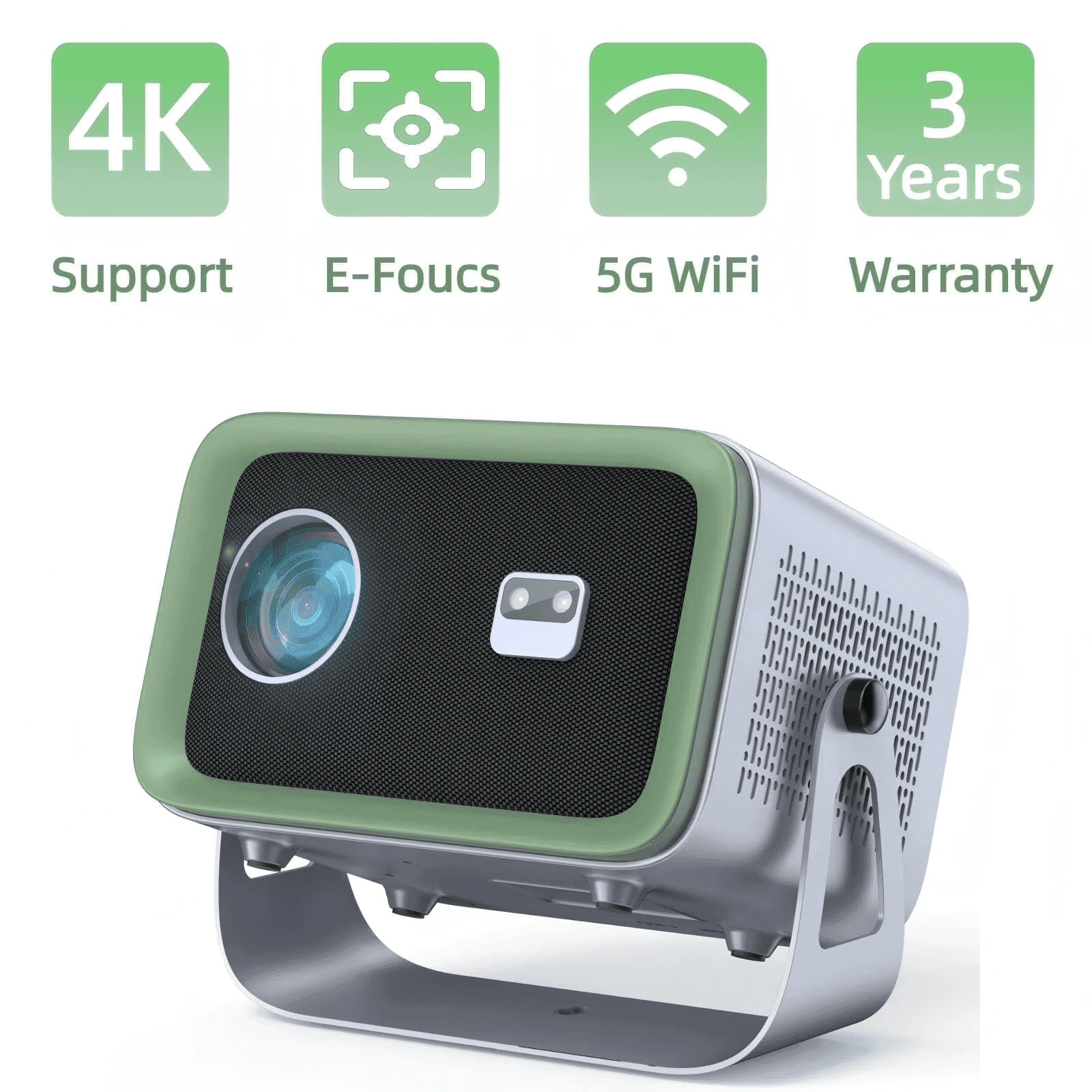GCZ Electric Focus 4K Projector with 5G WiFi and Bluetooth, 400 ANSI Native 1080P, Movie Projector with Screen for Phone, Gray, 1 PCS