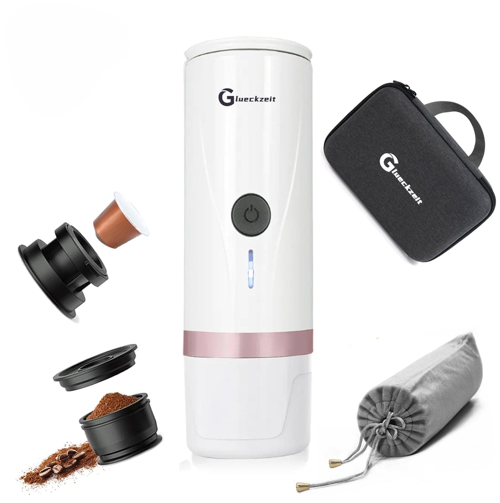 Portable Electric Espresso Machine, Car Travel Self-Heating Electric Coffee Maker for Camping with Type-C, Suitable for ground coffee and Ns capsules