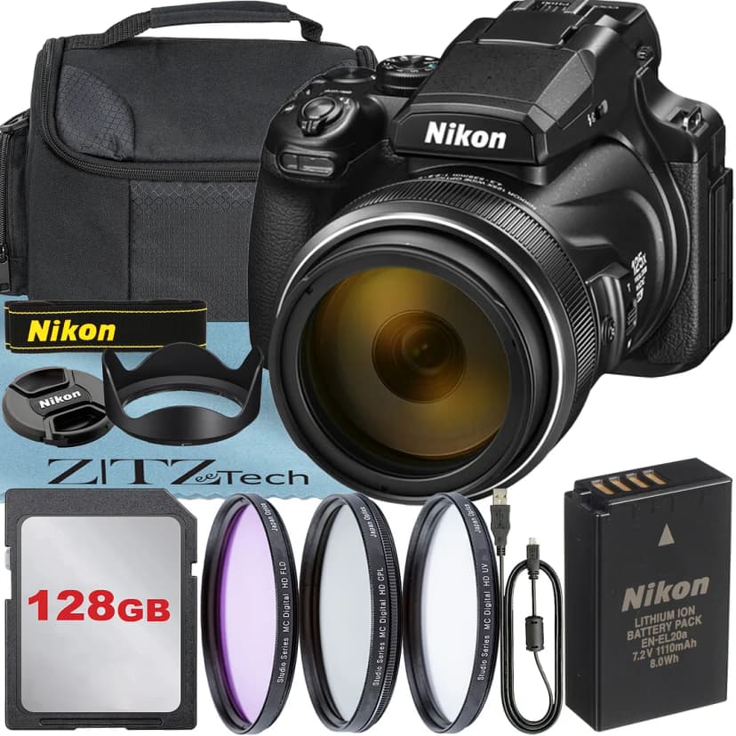 Nikon COOLPIX P1100 125x Super Zoom Compact Digital Camera + 128GB Memory Card + ZeeTech Basic Bundle